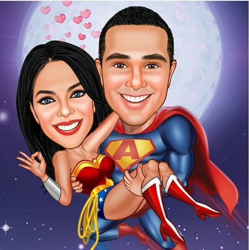 superman and wonderwoman caricature