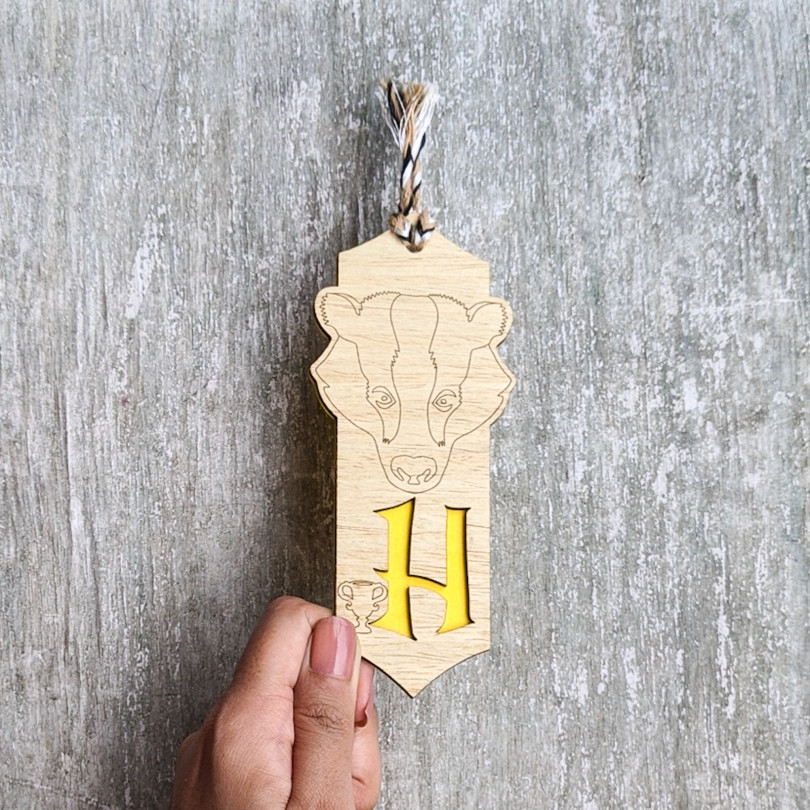 Harry Potter inspired Hogwarts house Hufflepuff premium wooden engraved bookmark, Fantasy collection