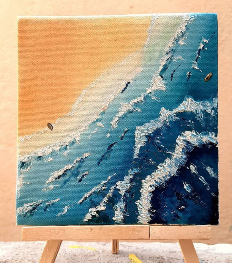 the waves (oil painting) 7inches x 7inches