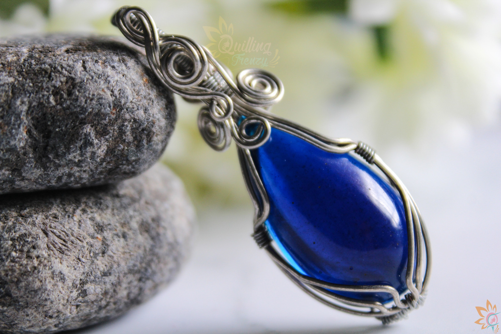 Blue potion wire wrap pendant
