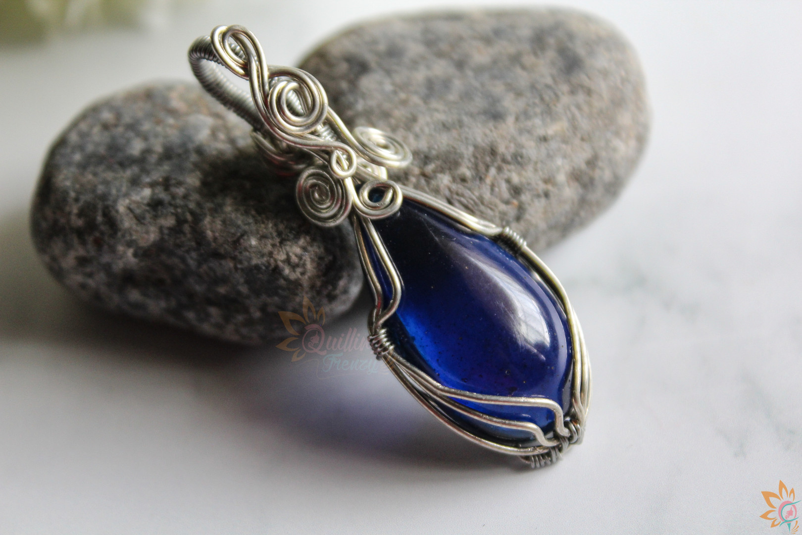 Blue potion wire wrap pendant