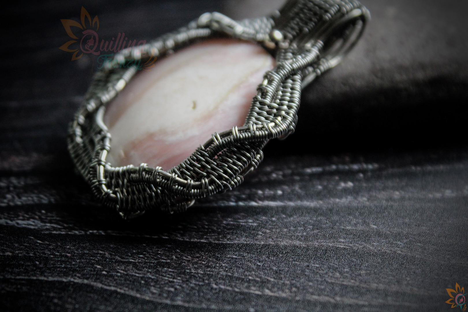 White and Pink Wire Woven pendant