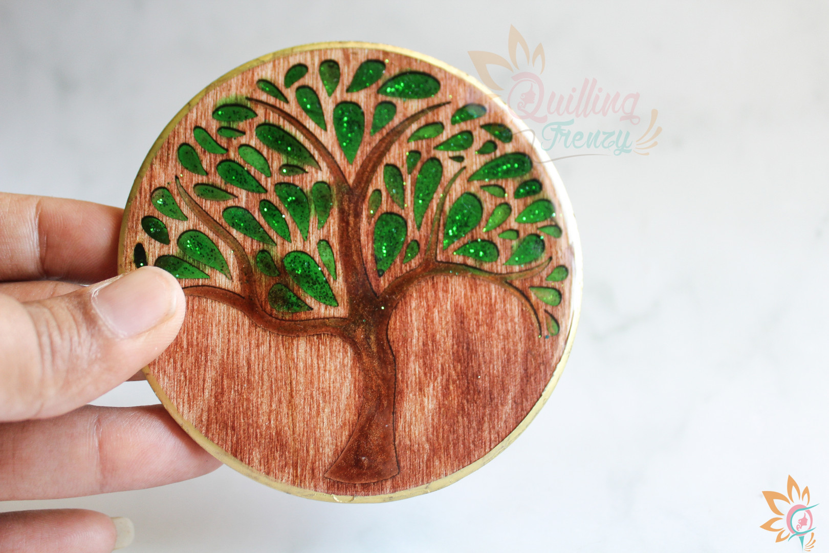 Trees Wooden Resin Coasters - set of 5