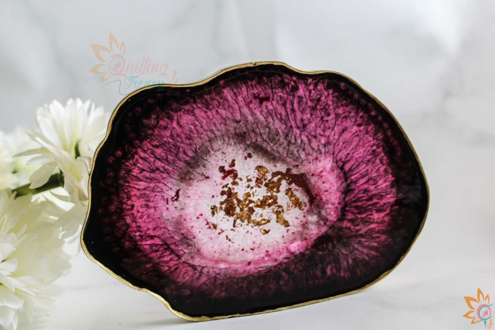 Pink, Black and Gold luxury Resin Tray and Coasters - Set of 5