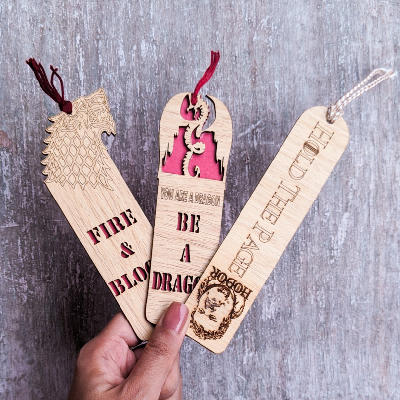 Game of Thrones themed premium wooden engraved bookmarks set of 3, Fantasy collection