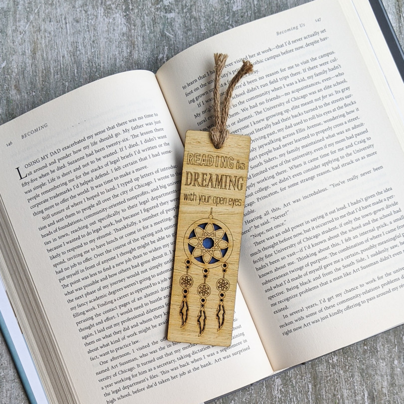 Dreamcatcher premium wooden engraved bookmark, Reader's collection