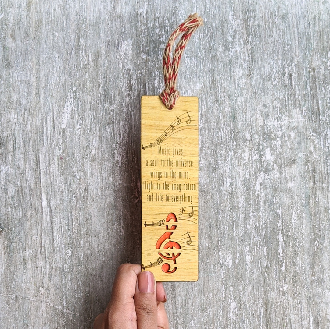 Music lover premium wooden engraved bookmark, Reader's collection