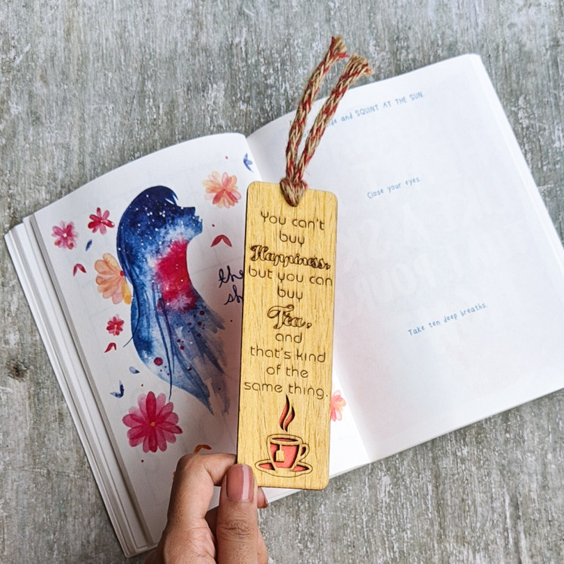 Tea lover premium wooden engraved bookmark, Reader's collection