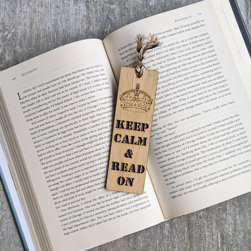 Keep calm and read premium wooden engraved bookmark, Reader's collection