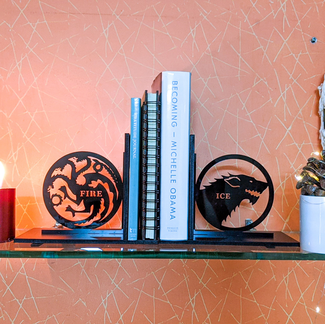 Game of Thrones inspired Ice & Fire laser cut bookends set | Book holder, Fantasy collection