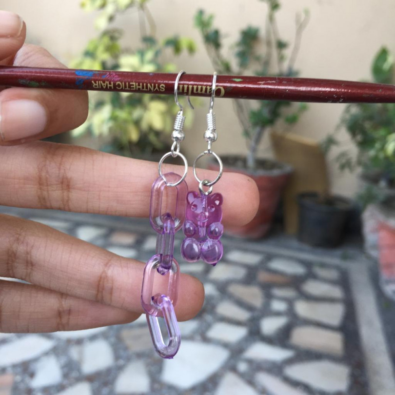 Purple bear link earrings