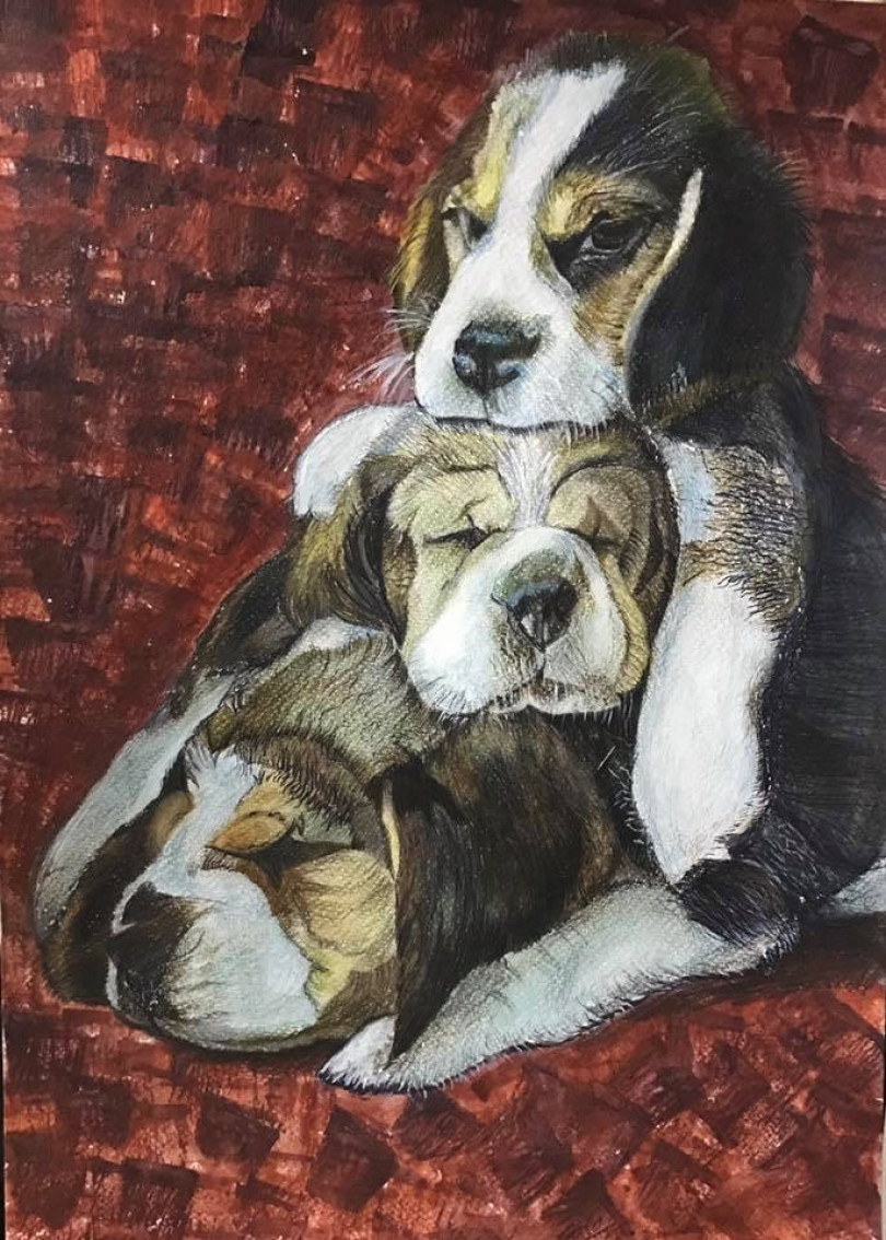 Dog love : mixed media painting