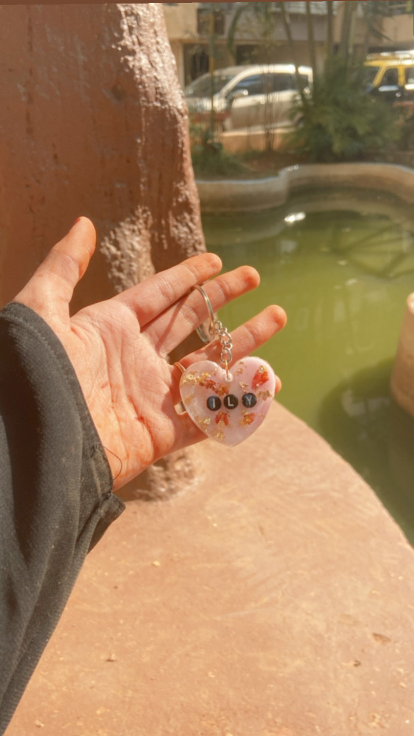 Resin Heart keychain with ily msg