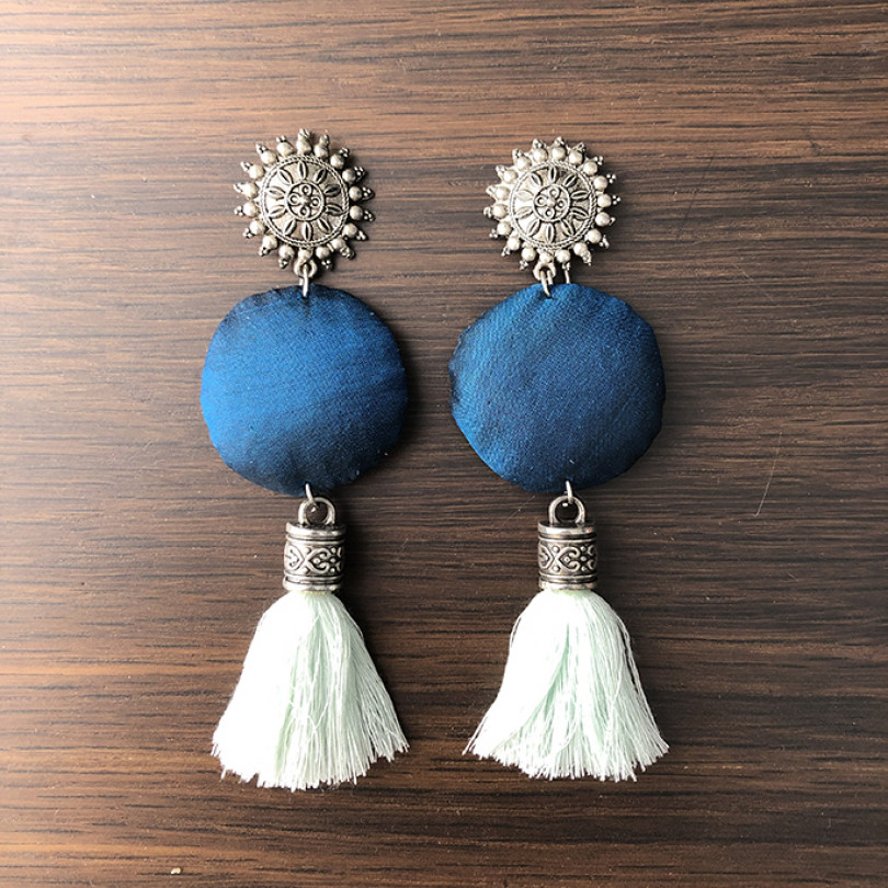 Peacock Blue Silk Earrings