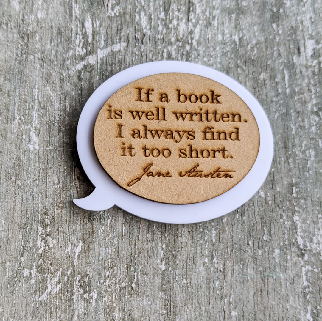 Laser cut Jane Austen inspired brooch pin | Badge, Reader's collection