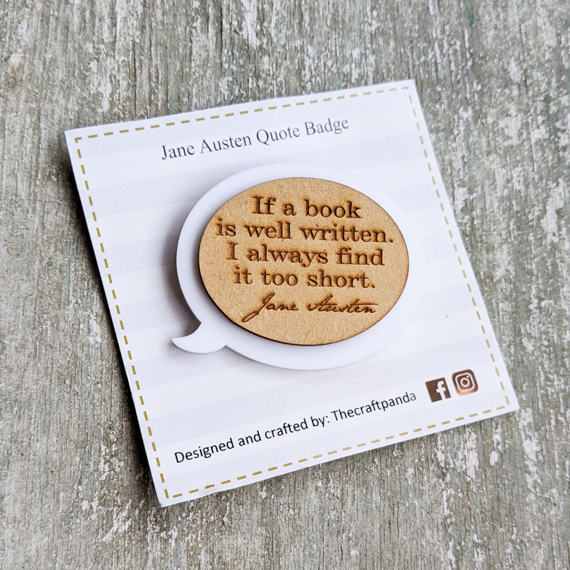 Laser cut Jane Austen inspired brooch pin | Badge, Reader's collection