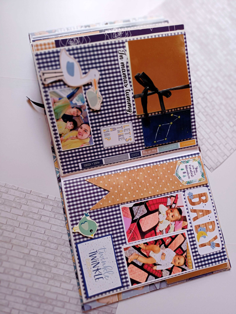 Baby boy scrapbook in brown and blue