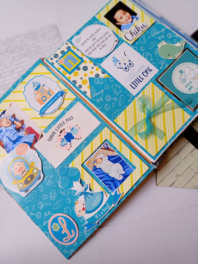 Baby boy scrapbook in blue | baby album personalised with photos
