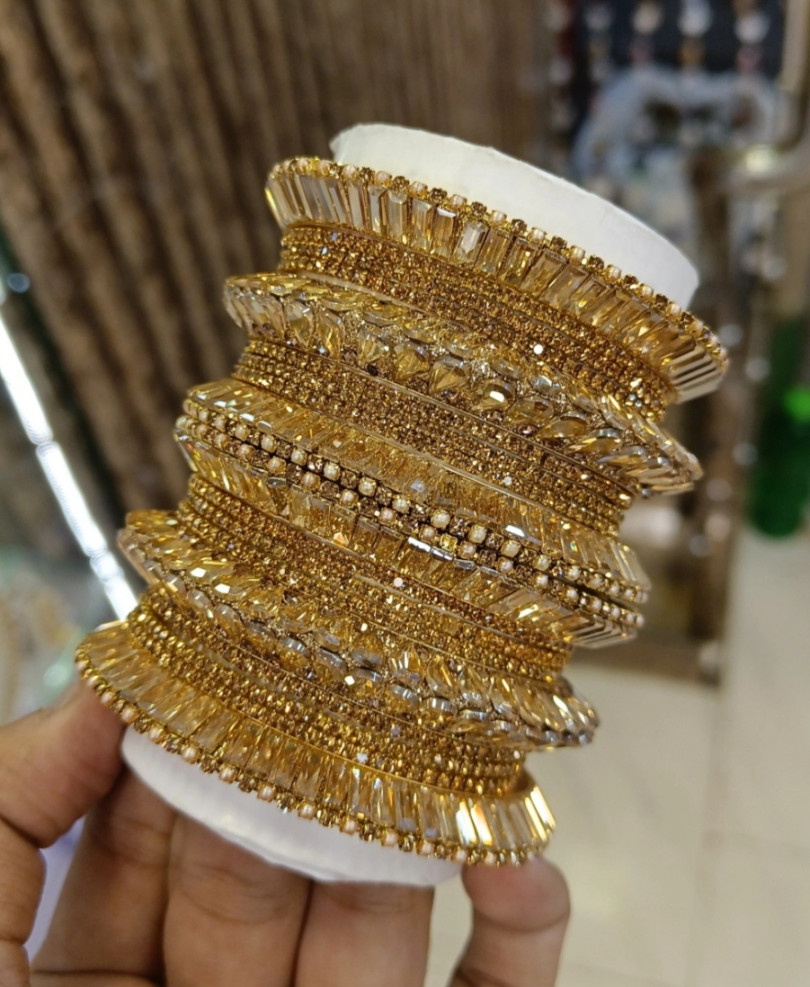 Gold stone bangles