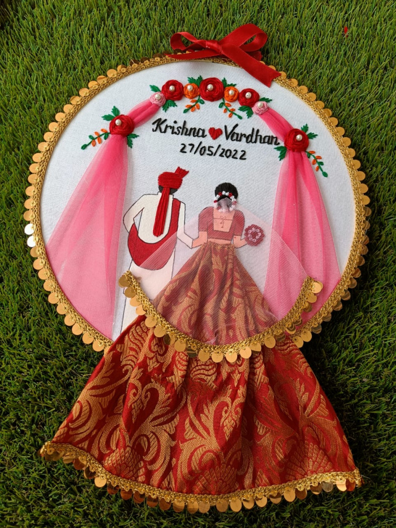Embroidery hoop with bridal veil