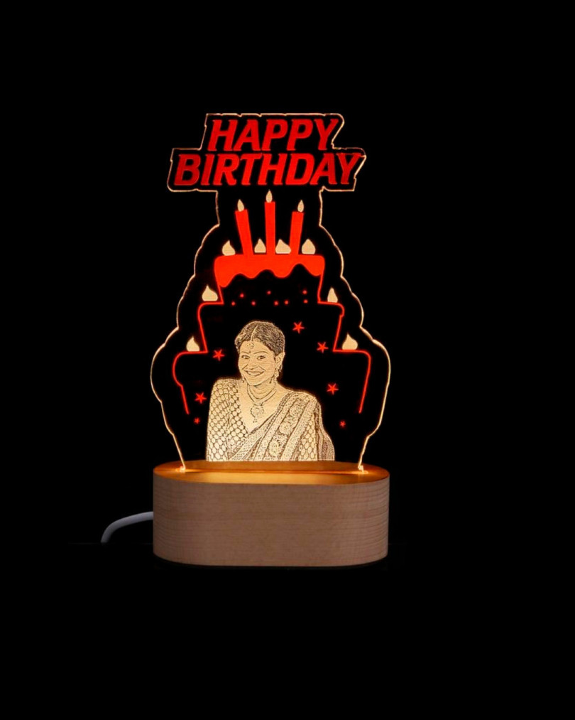 Laser Engraved customised LED Acrylic photo birthday cake frame with two color effect