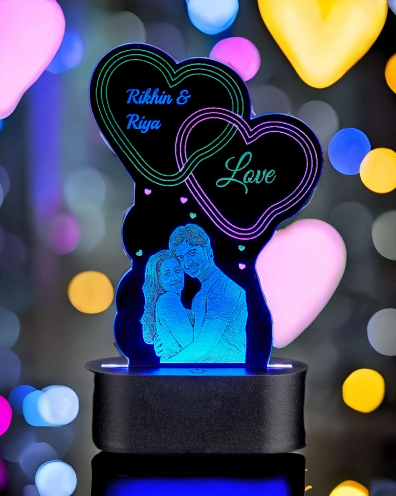 3 Color Lazer Engraved customised romantic Led Acrylic with plastic Base
