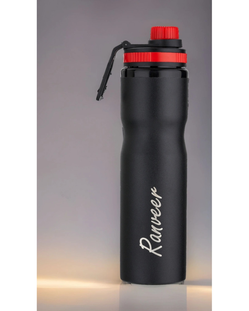 Customised Stainless steel Sipper Bottle black and red flip open
