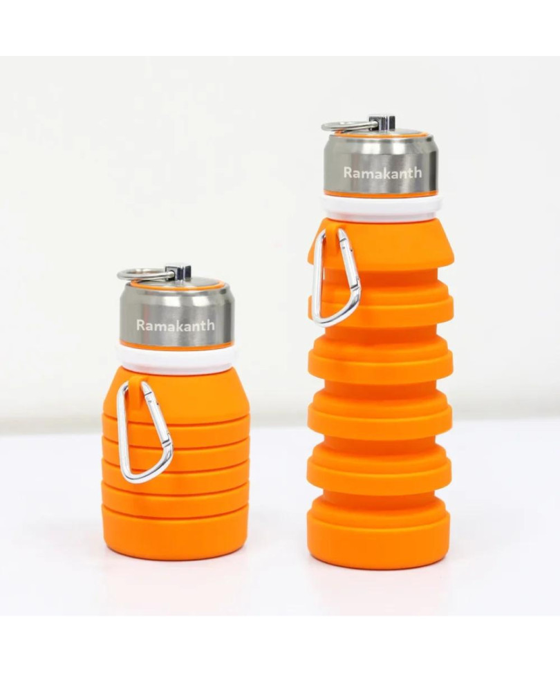 Customised orange Collapsible Sipper Bottle utility and corporate gift
