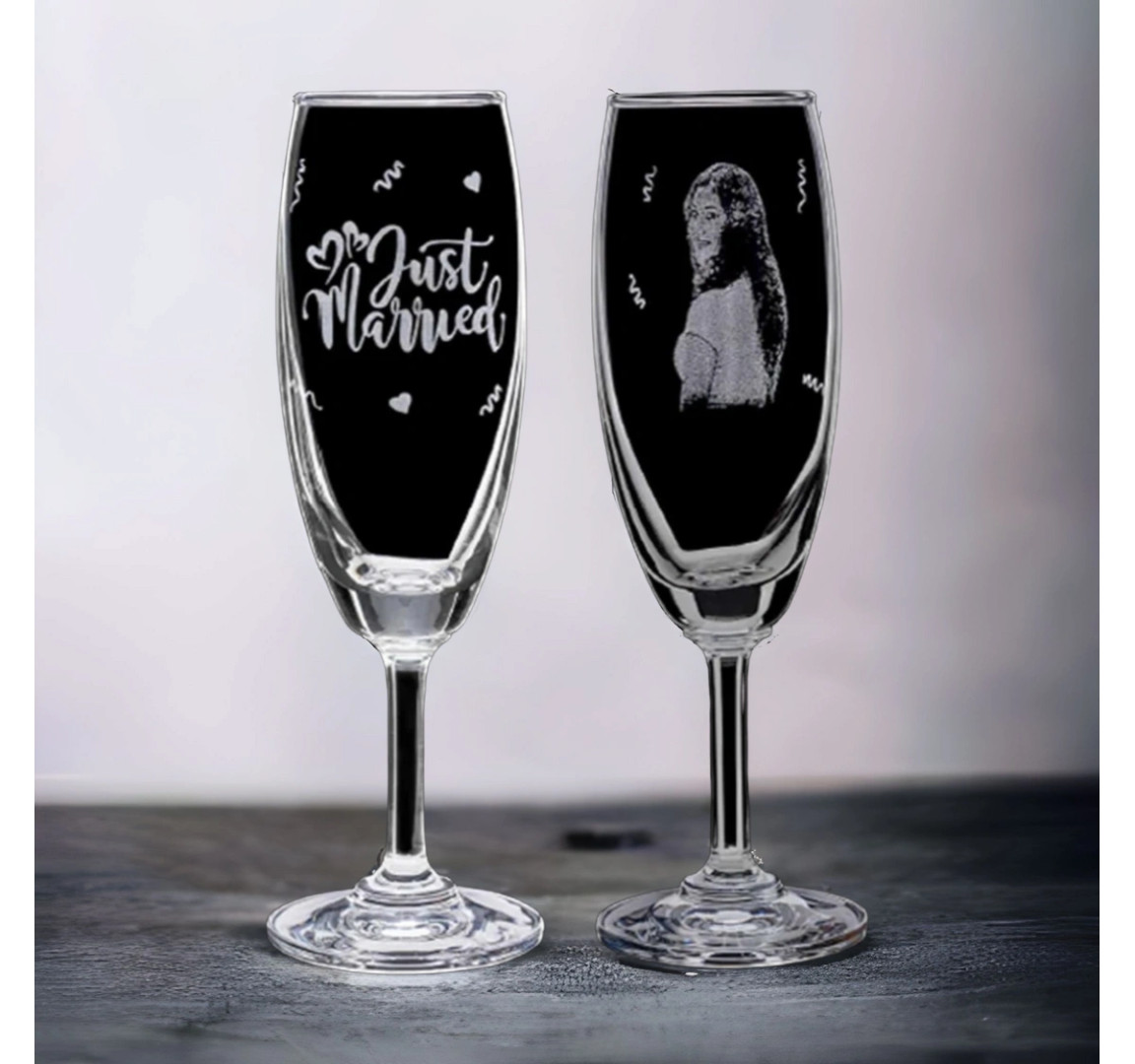 Customised with name and photo Champagne Glass set of 2