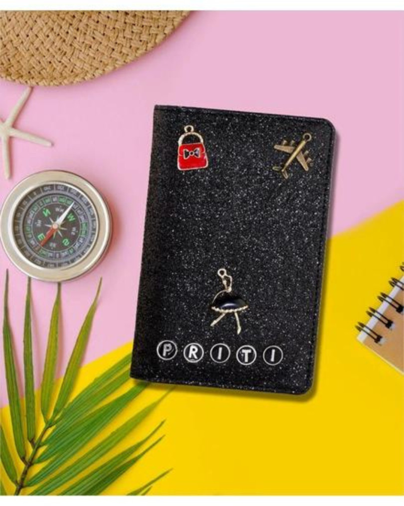 Black Glitter Passport Cover customised with name | Utility and corporate gift