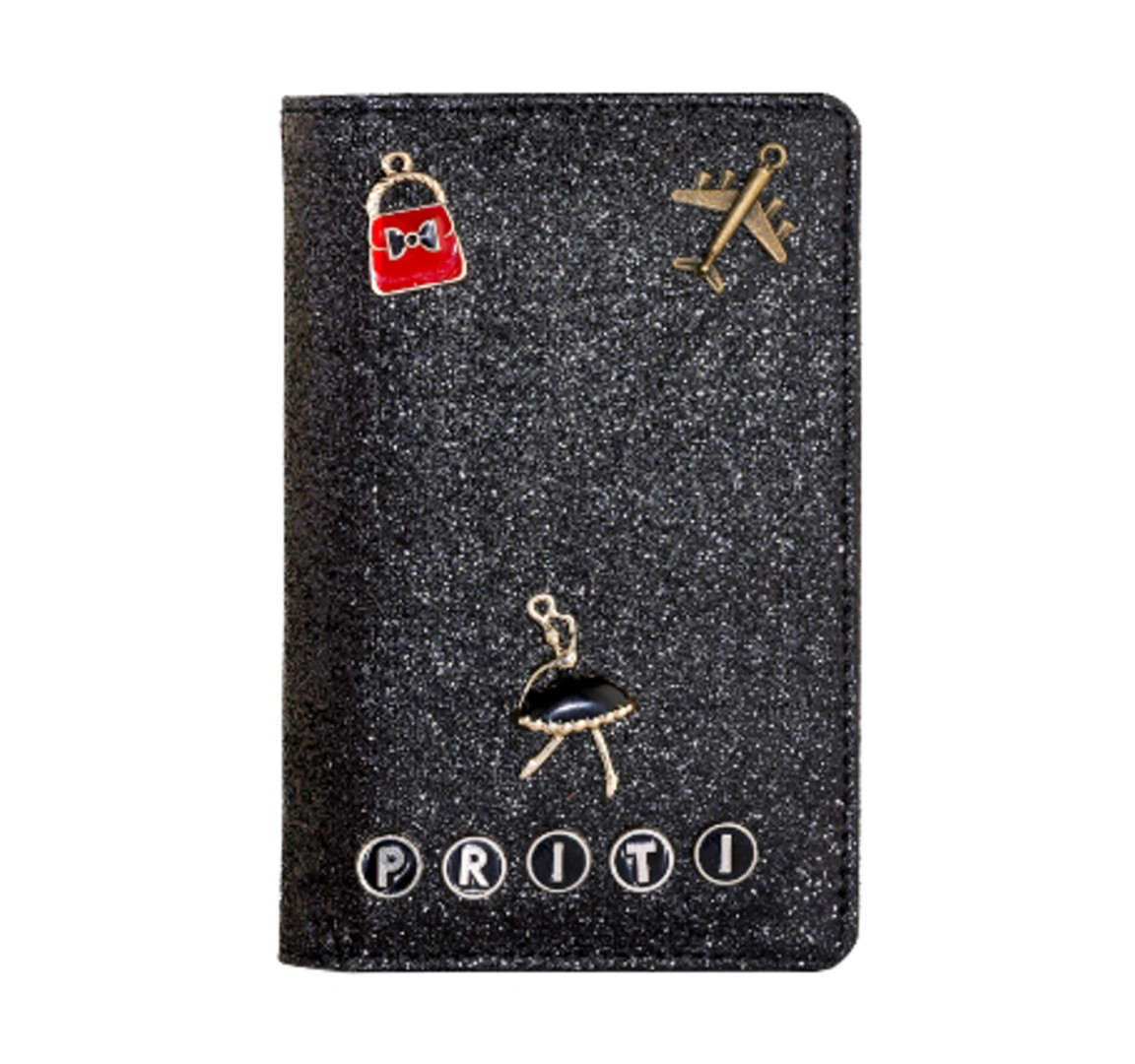 Black Glitter Passport Cover customised with name | Utility and corporate gift