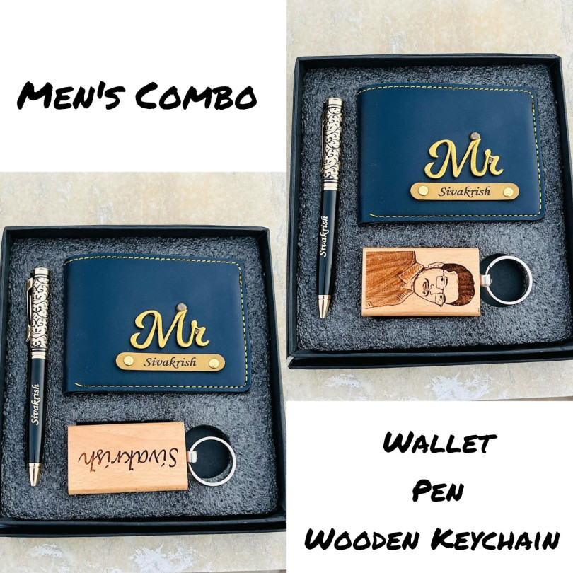 Men Wallet Combo(Wallet+Pen+wooden Keychain)