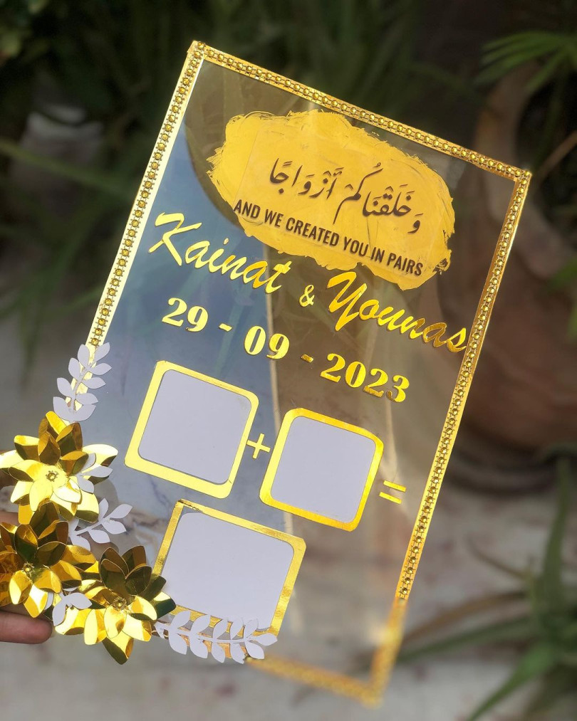 Acrylic Thumb Frame (6X8 Inch) - With Frame | Wedding Thumb Print | Couple Gift | Finger Print Gift | Personalized Text | Golden Font Design| Anniversary & Wedding Gift