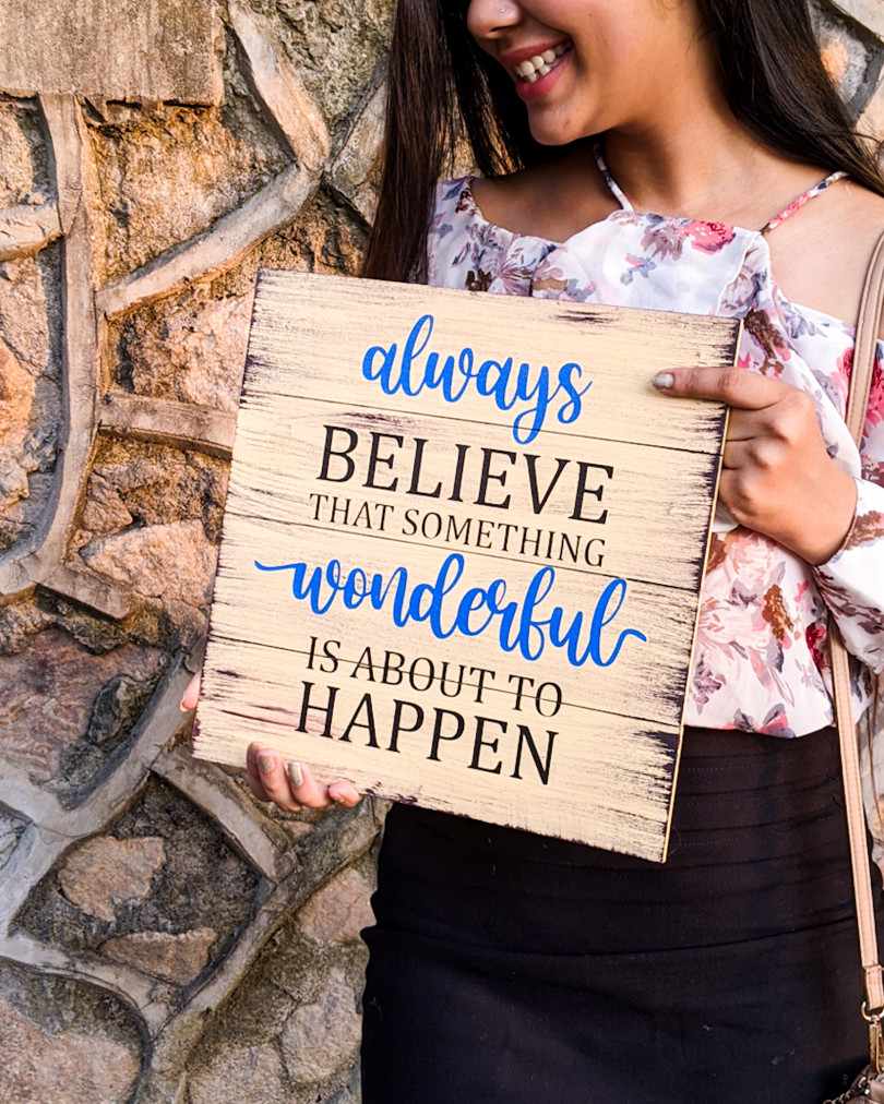 'Always believe in yourself' wooden wall frame & hanging