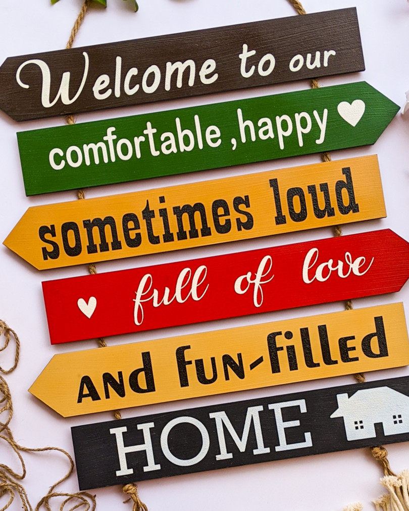 Welcome to our house handpainted wooden six pallet board