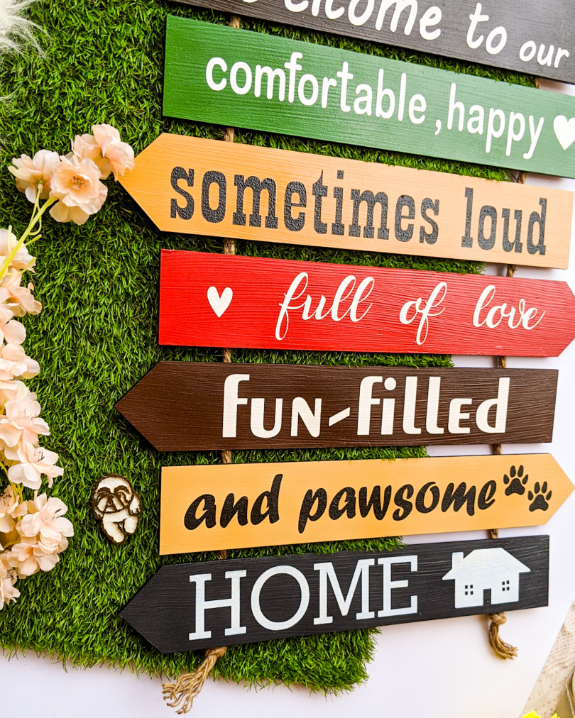 Welcome to our house handpainted wooden seven pallet board, Pawsome for dog lovers