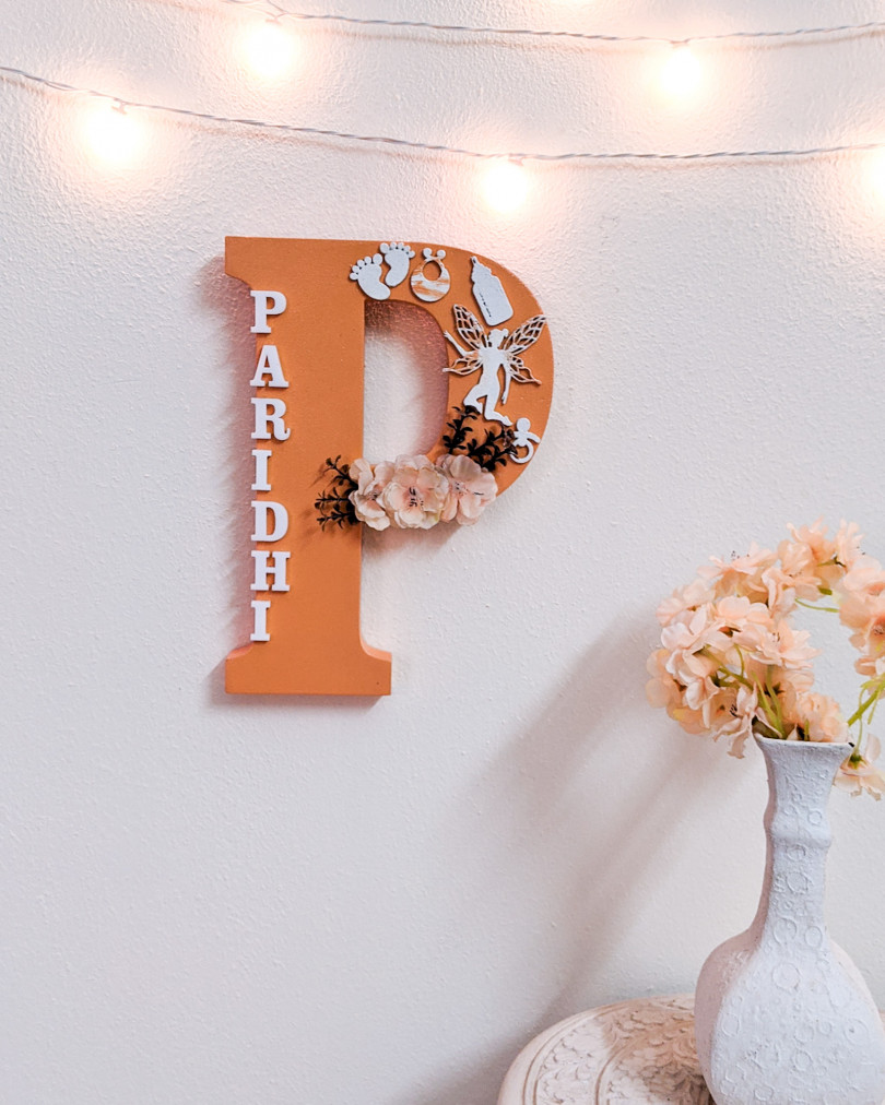 Wooden designer monogrammed initials decorated with embellishments | Peach