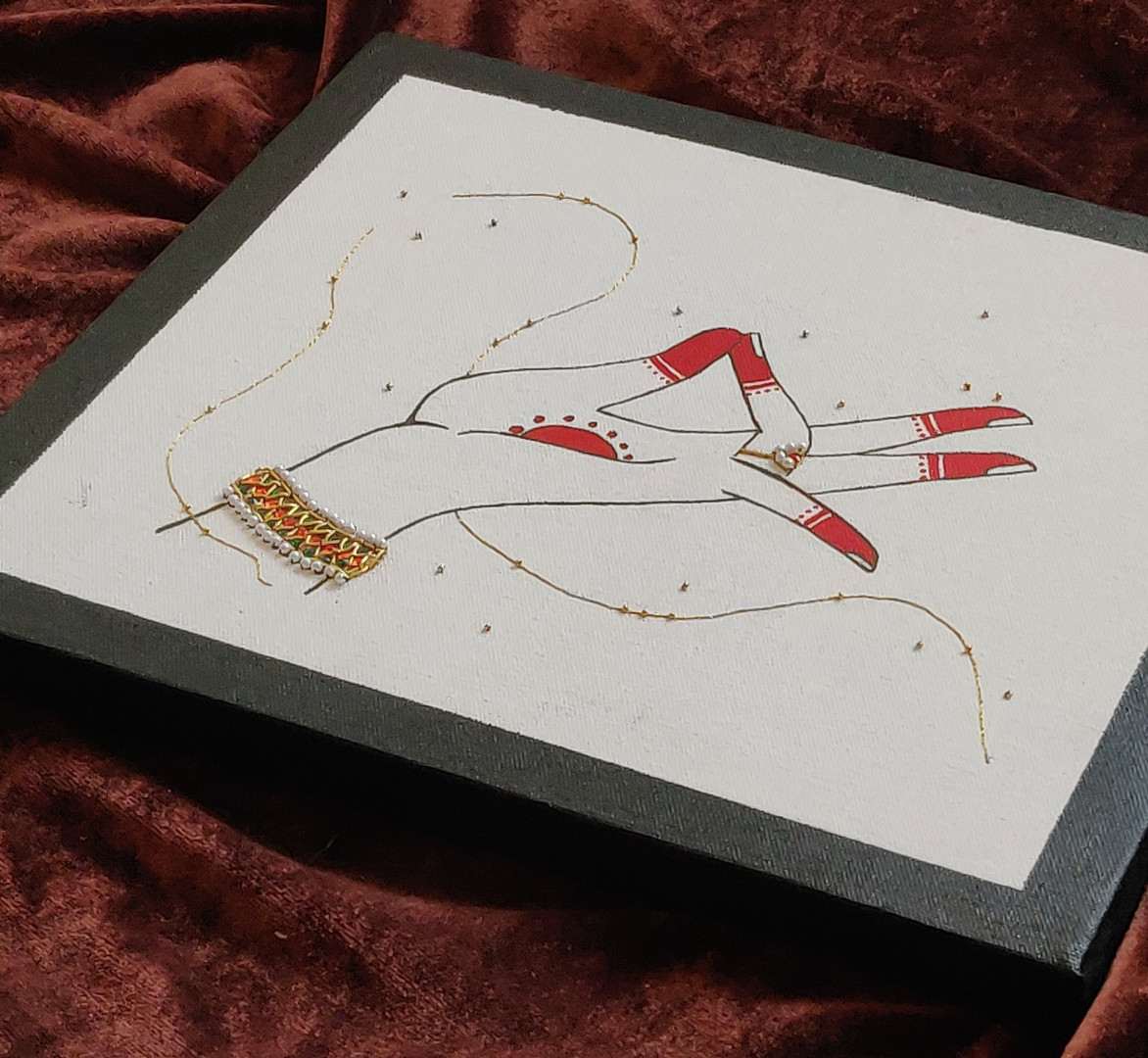 Dancer Mudra Acrylic and Embroidery